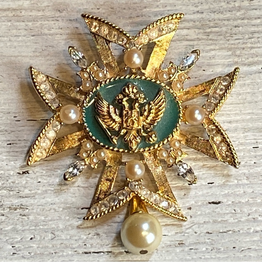 Rare Russian Eagle Vintage Nicholas & Alexandra Volunteer Cross Brooch Pendant 2